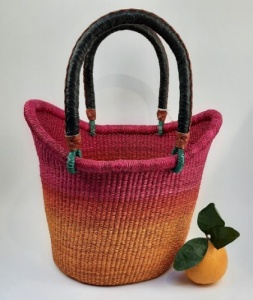 Nyariga Dip Dyed African Shopping Basket Large Pink Orange